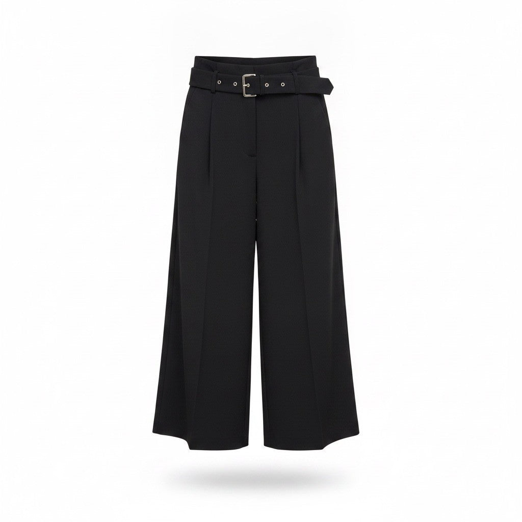 Michael Kors Women Black Wide Leg Belted Cropped Pants Size 6