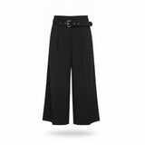 Michael Kors Women Black Wide Leg Belted Cropped Pants Size 6