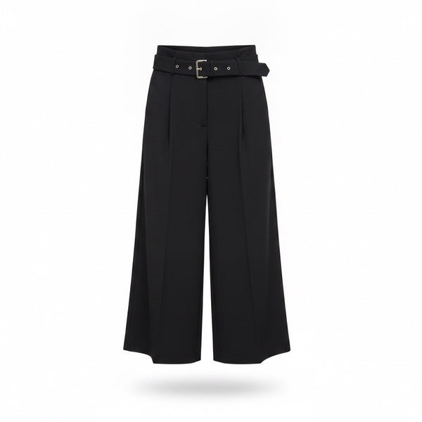 Michael Kors Women Black Wide Leg Belted Cropped Pants Size 6