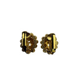 Gold Tone Clip-On Earrings With Faux Pearls & Rhinestones Cluster Design Vintage