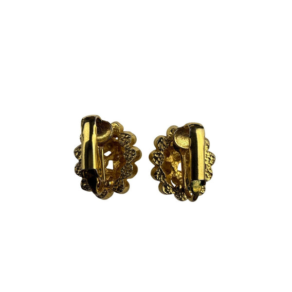 Gold Tone Clip-On Earrings With Faux Pearls & Rhinestones Cluster Design Vintage