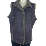 L.L. Bean Women's Gray Sherpa Lined & Sleeveless Button Front Vest Sz M