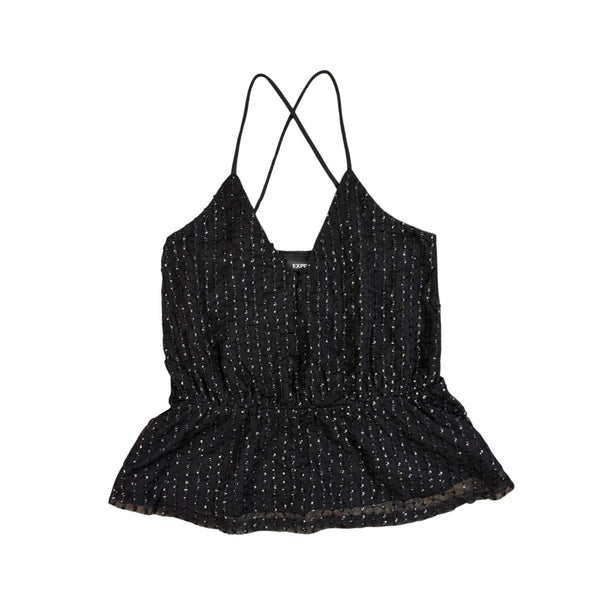 Express Womens Black Nylon & Polyester Sparkle Strappy Peplum Tank Top XS
