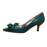 Costa Blanca Women’s Teal Blue Leather Pointed Toe Floral Detail Heels Size 8M