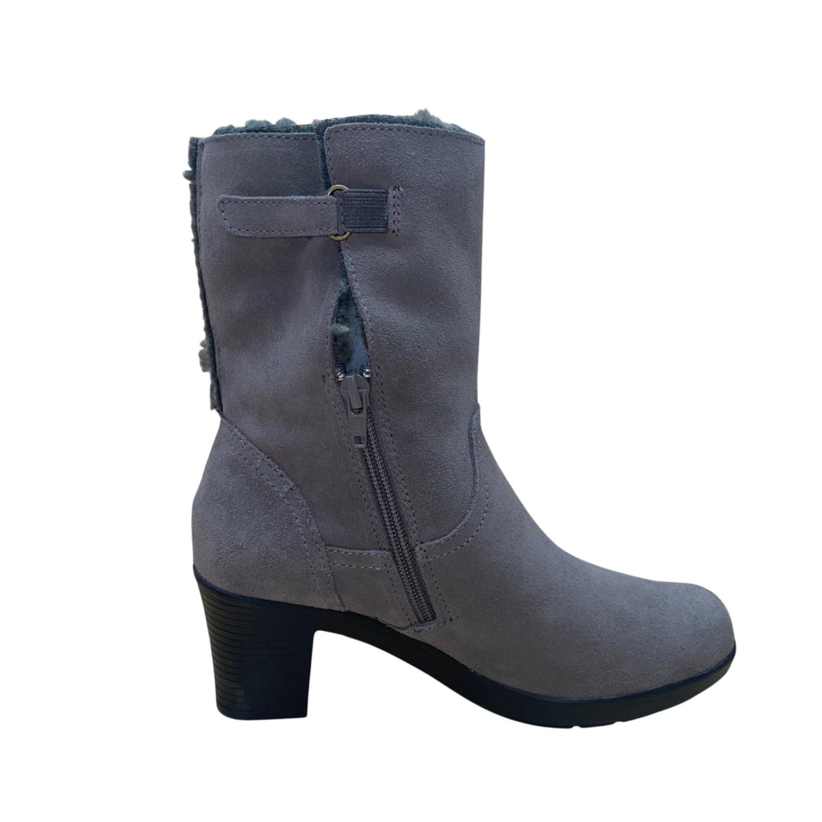 Clarks Women’s Gray Faux Suede & Fur Lined Bendable Winter Heeled Boots Size 7M