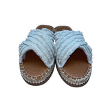 American Eagle Women’s White Cotton Fringe Cross Strap Slide Sandals Size 9