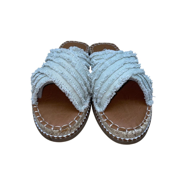 American Eagle Women’s White Cotton Fringe Cross Strap Slide Sandals Size 9