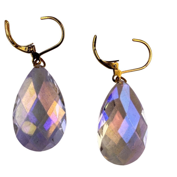Joan Rivers Womens Gold Tone Iridescent Crystal Faceted Dangle Earrings