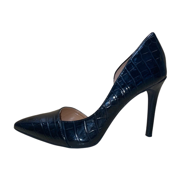 Jessica Simpson Women’s Black Faux Leather Croc-Embossed D'Orsay Heels Size 6M
