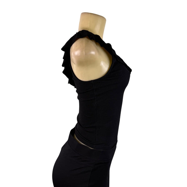 Jun & Ivy Womens Black Rayon One-Shoulder Top Ruffle Detail Sz S - NWT