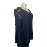 Chico’s Women's Black Long Sleeve Floral Mesh Shirt Sz 1