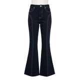PacSun Womens Black Denim Flared Jeans Frayed Hem High Waist Contrast Stitching