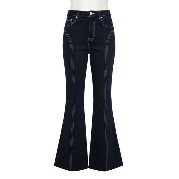PacSun Womens Black Denim Flared Jeans Frayed Hem High Waist Contrast Stitching