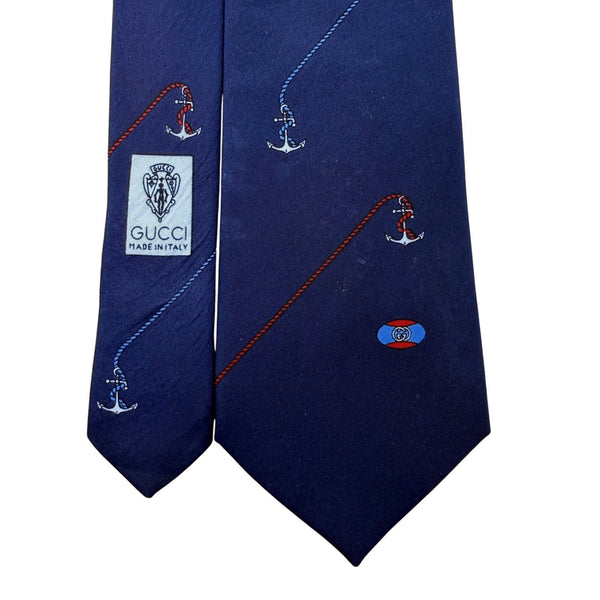 Navy Silk Anchor Nautical Tie Accessory Collection Designer Made In Italy