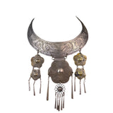 Vintage Engraved Metal Ceremonial Necklace Floral Droplets Silver Tone Handmade
