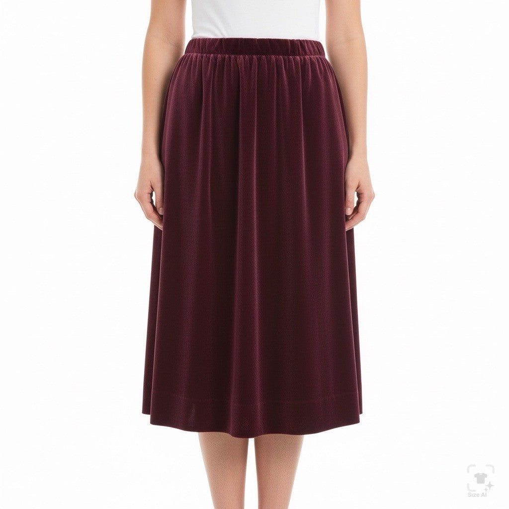 Evan-Picone Women’s Burgundy Velvet Midi Skirt Classic Soft Fabric Size 6