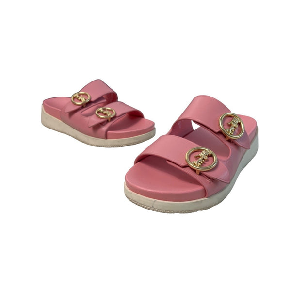 Coach Women’s Pink Double Buckle Sliders Sandals Sz 6, Signs of wear are visible