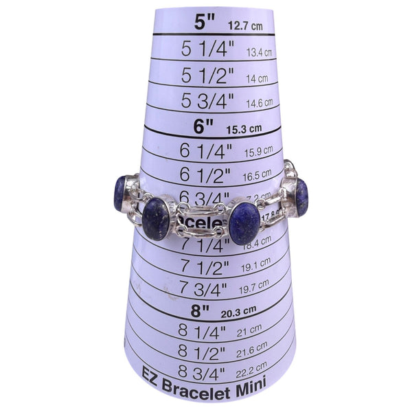 Sterling Silver 925 Womens Blue Lapis Stone Link Bracelet