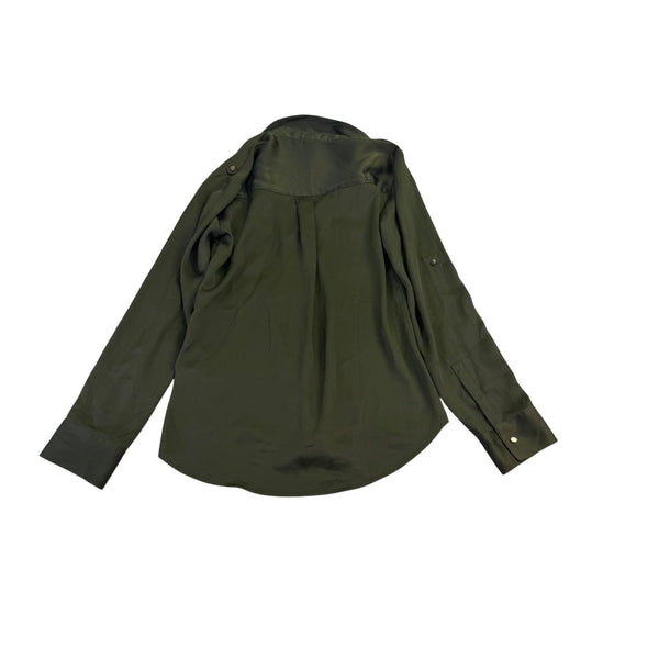 Express Womens Olive Green Portofino Slim-Fit Button-Up Blouse Long Sleeve Sz S