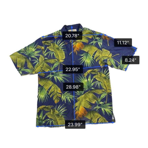 Tommy Bahama Mens Navy Hawaiian Button-Down Shirt Palm Leaf Pattern Size L