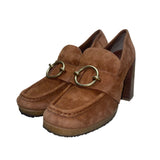 Frame Women’s Brown Suede Gold-Tone Buckle Le Benedict Block Heel Loafers Sz 7.5