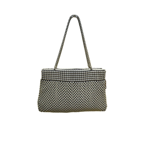 Vintage Whiting & Davis Women’s White Alumesh US Made Beaded Shoulder Bag
