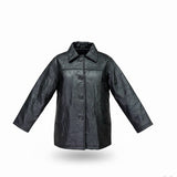 Tudor Court Womens Black Leather Button-Up Jacket Elegant Outerwear Size PL