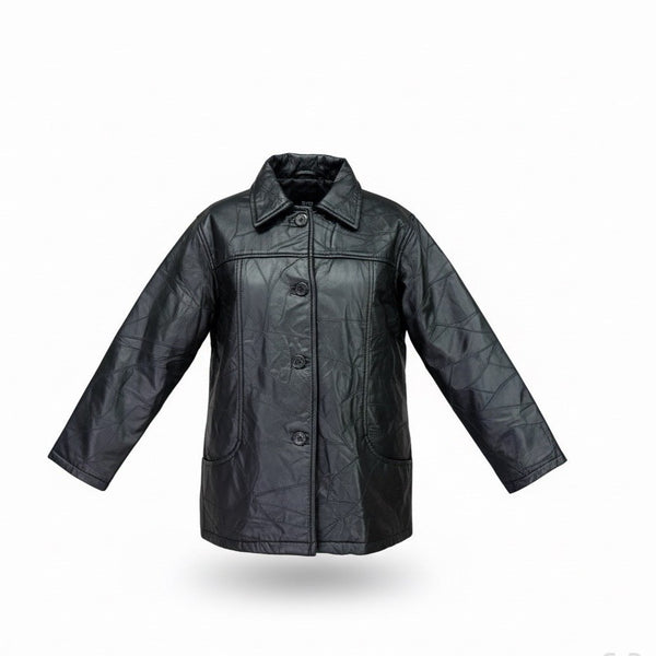 Tudor Court Womens Black Leather Button-Up Jacket Elegant Outerwear Size PL