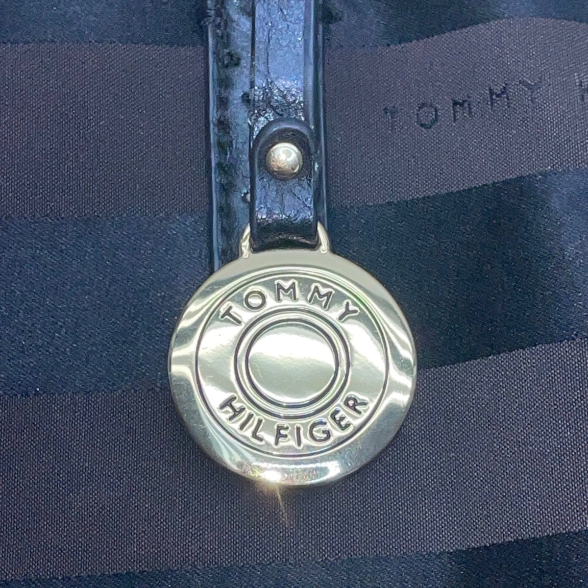 Tommy Hilfiger Women’s Black Striped Nylon & Leather Everyday Tote Bag