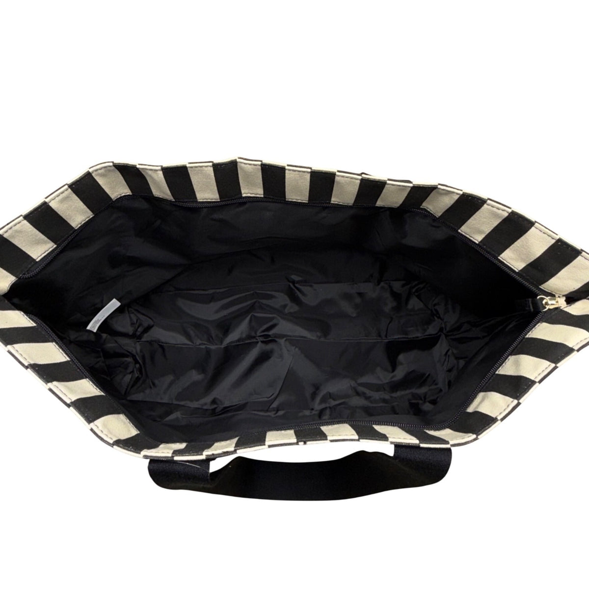Victorias Secret Women’s Black & Cream Canvas Striped Signature Logo Tote Bag