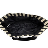 Victorias Secret Women’s Black & Cream Canvas Striped Signature Logo Tote Bag