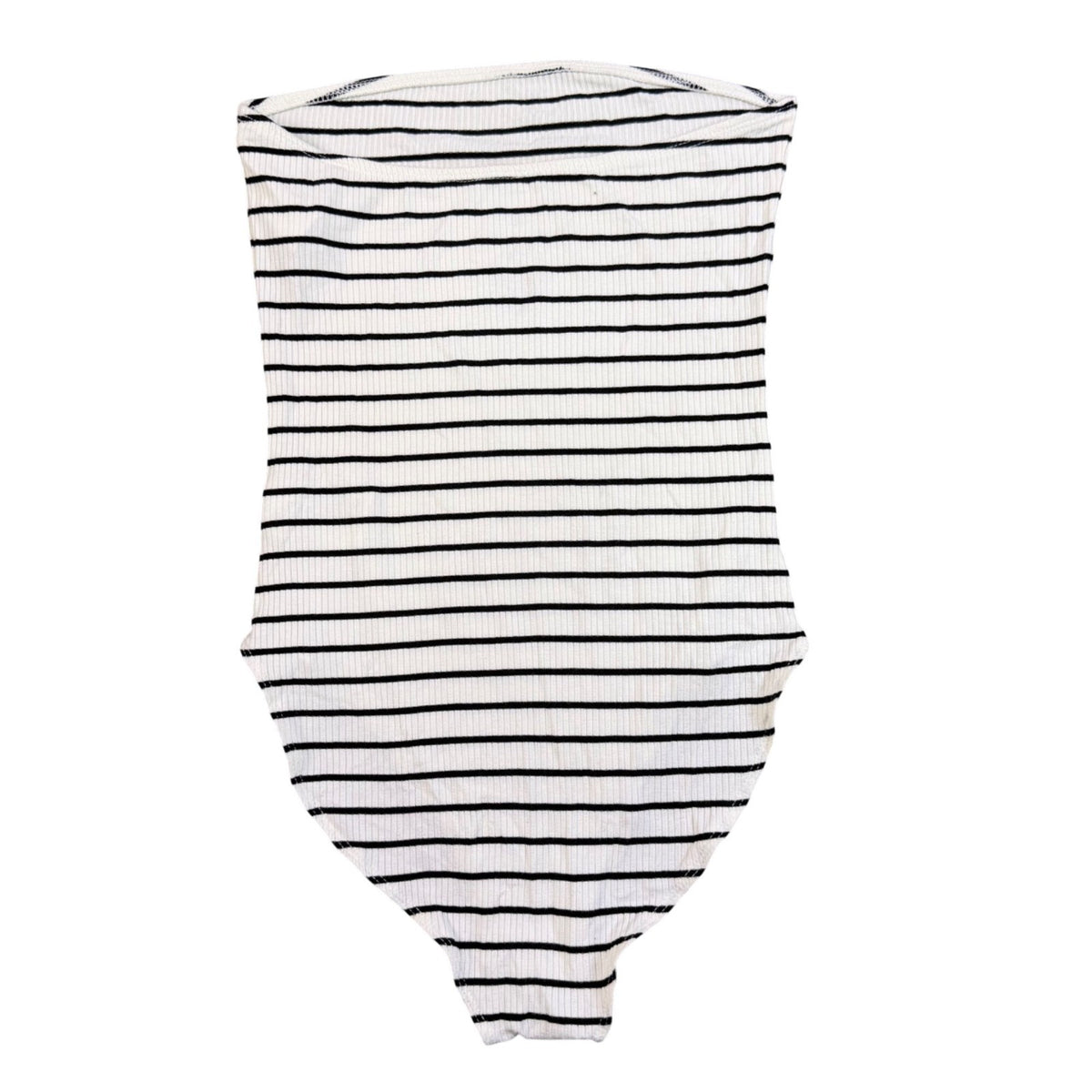 American Eagle Women Black & White Stripe Bodysuit Soft & Sexy Rib Size S