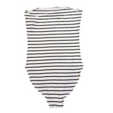 American Eagle Women Black & White Stripe Bodysuit Soft & Sexy Rib Size S