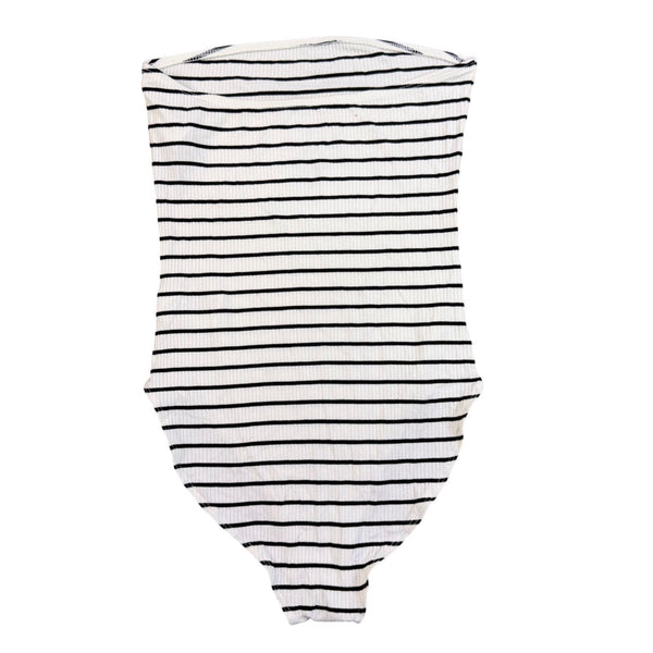 American Eagle Women Black & White Stripe Bodysuit Soft & Sexy Rib Size S
