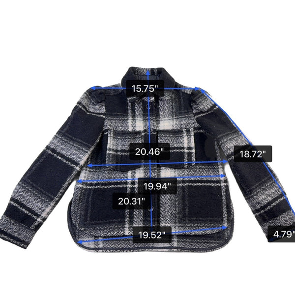 Gap Womens Plaid Shirt Jacket Black & White Button-Up Petite Recycled Sz XS