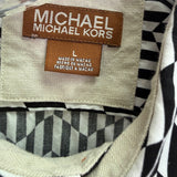 Michael Kors Mens Black & White Cotton Collared Button-Up Long Sleeve Shirt Sz L