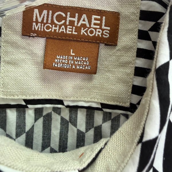 Michael Kors Mens Black & White Cotton Collared Button-Up Long Sleeve Shirt Sz L