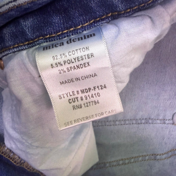 Mica Womens Blue Denim Frayed Hem Flared Jeans Comfortable Stretch Size 31