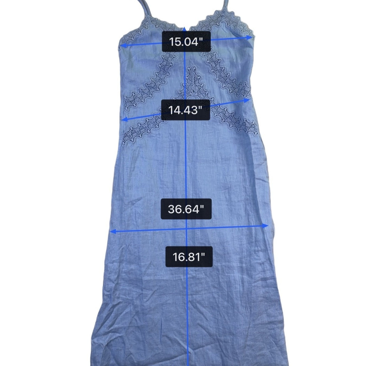 J.Crew Womens Light Blue Linen Dress Adjustable Straps Embroidered Lace Size P0