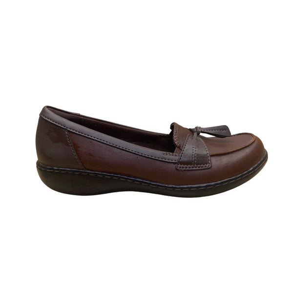 Clarks Women’s Brown Leather Ultra Comfort Tassel Slip-On Loafers Size 7