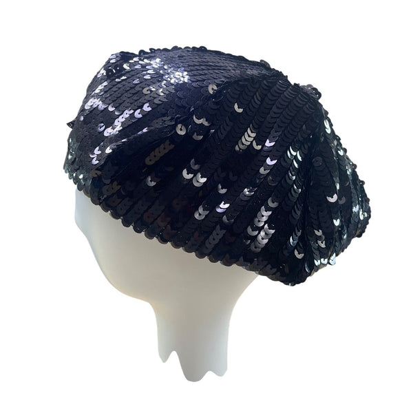 San Diego Hat Co. Womens Black Sequin Beret Stylish Sparkly Design