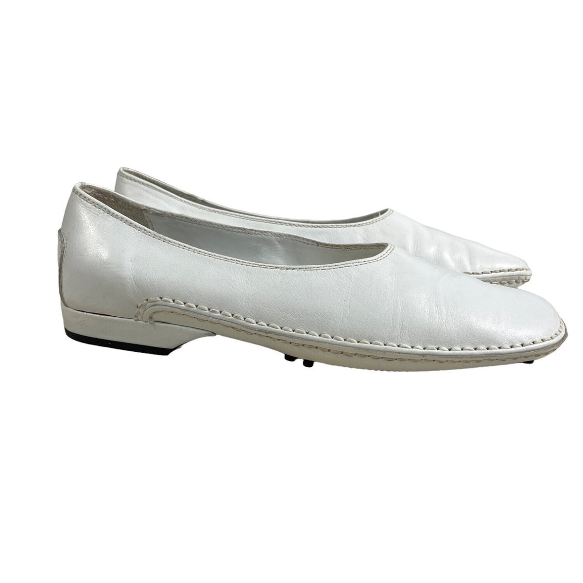 Grupo Italiano Women's White Leather Stitching Sole Flat Slippers Sz 7