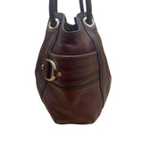 Cole Haan Women’s Brown Leather Drawstring Braided Handles Slouchy Shoulder Bag