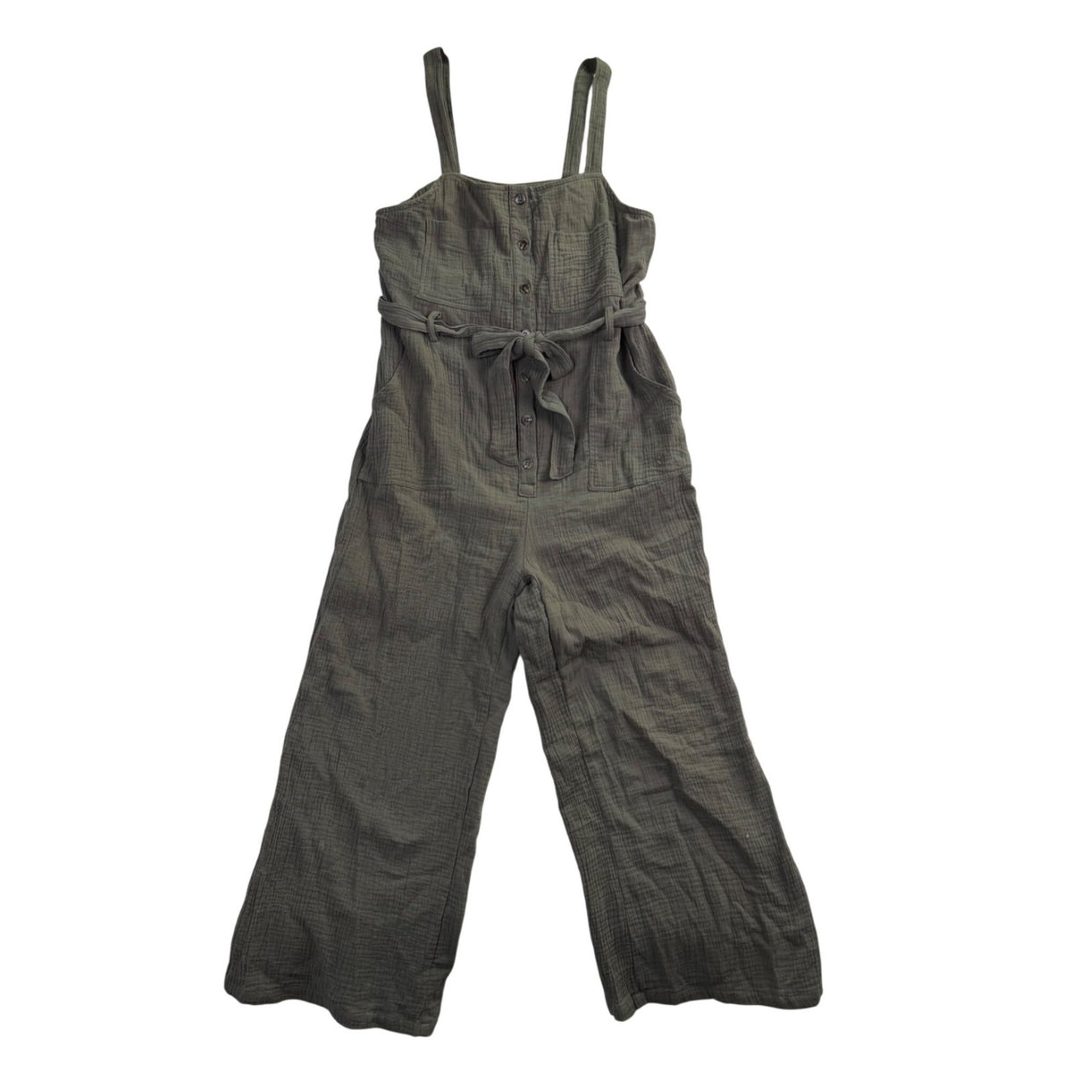 In Loom Womens Olive  Jumpsuit Button-Front Wide Leg Belted Sleeveless Size L