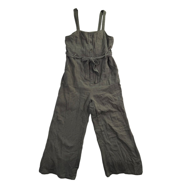 In Loom Womens Olive  Jumpsuit Button-Front Wide Leg Belted Sleeveless Size L