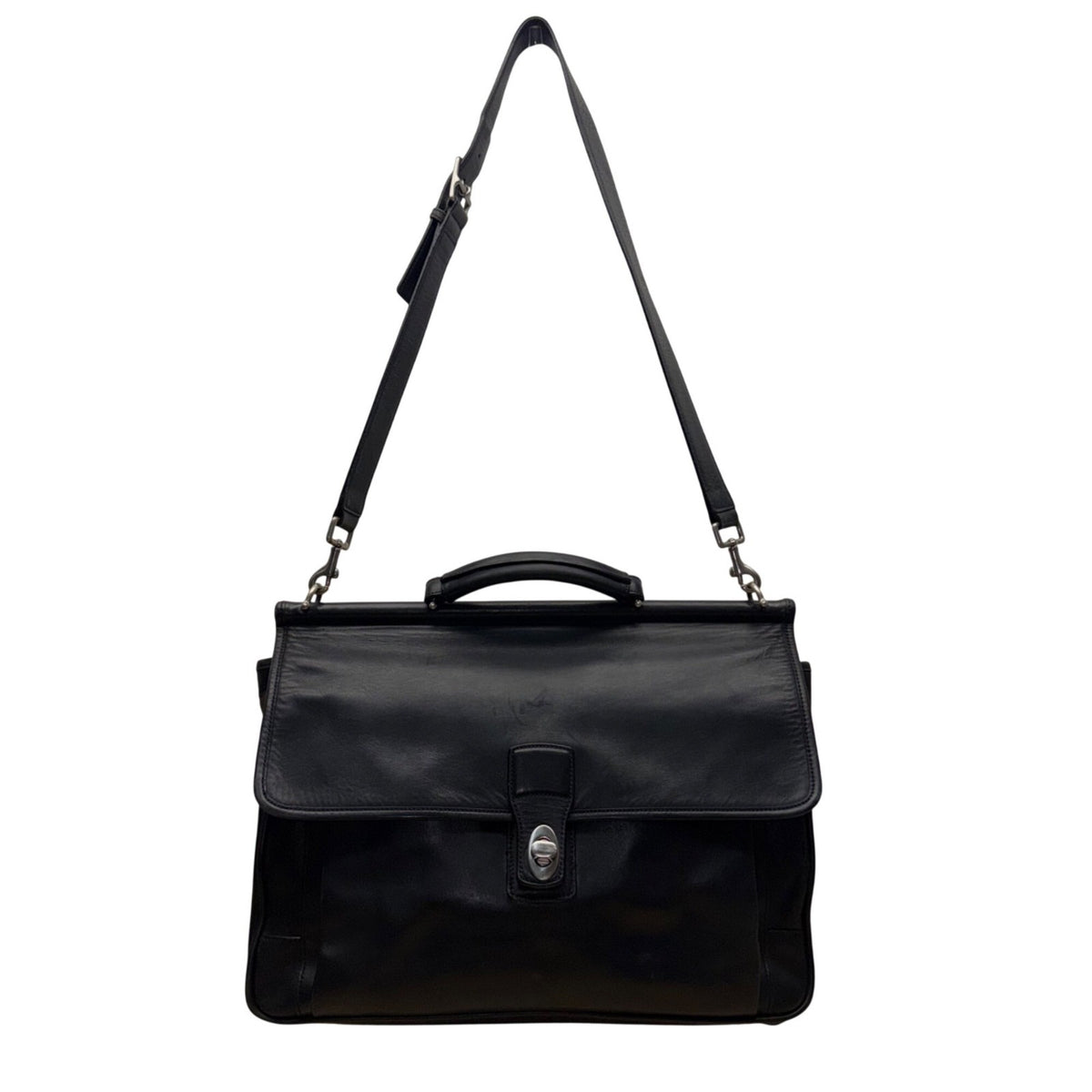 Coach Men’s Black Leather Adjustable Strap Turn Lock Barclay Briefcase Bag