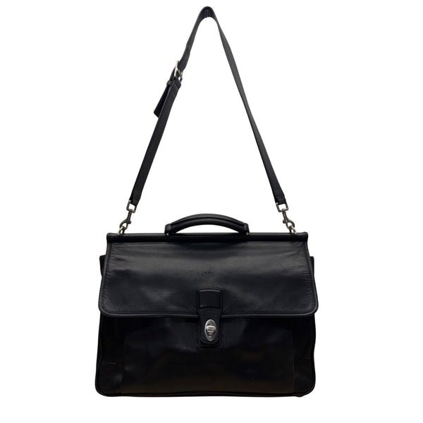 Coach Men’s Black Leather Adjustable Strap Turn Lock Barclay Briefcase Bag