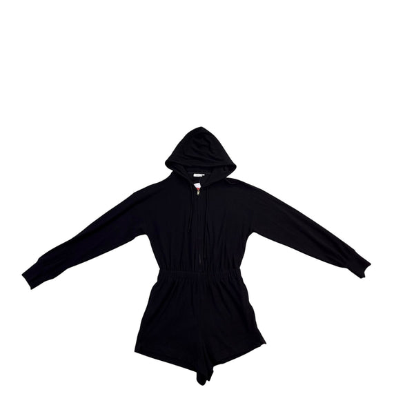 Nia Womens Black Hooded Romper With Elastic Waist & Long Sleeves Size S