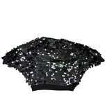 Black Sequin Women’s Cropped Batwing Sweater Top One Size Adjustable Fit