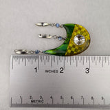 Green & Yellow Acrylic Dangle Earrings With Rhinestones & Crystal Accents